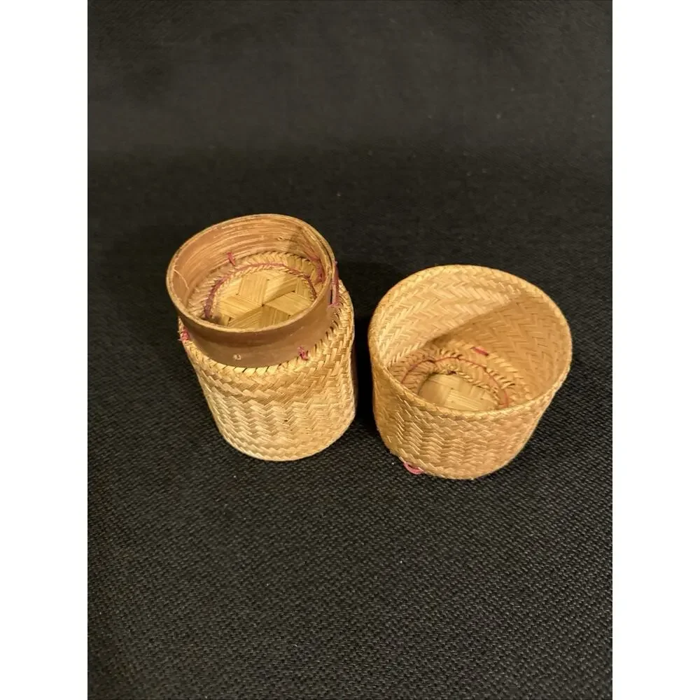 Vintage Handmade Thai Sticky Rice Basket Kratip Bamboo Woven Container 5 Inch